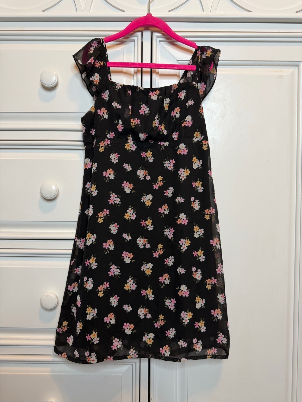 Art Class Girls Black Floral Flutter Sleeve Dress Size L 10/12